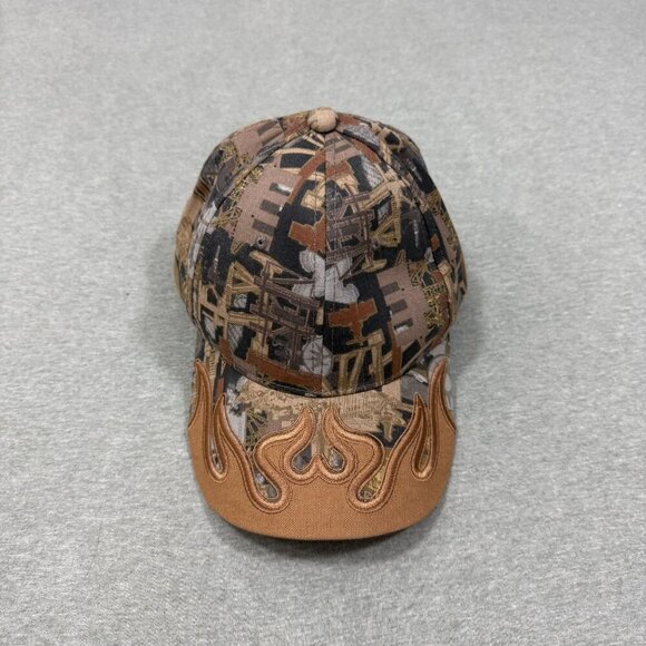 Oilfield Camo Hat Men OS Strapback Cap Abstract Outdoor Mesh Embroidered Flames - Picture 1 of 7